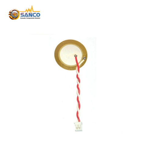 27mm Dia 0.45mm Thickness 4.0Khz 40000pF Brass Piezo Ceramic Element with Wires And Connector